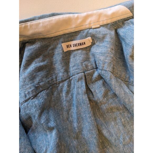 Ben Sherman Shirt Mens Medium Short Sleeve Blue Ocean Depth Button Up Summer - Picture 3 of 11